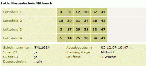 lottoschein fuer 43 millinoen